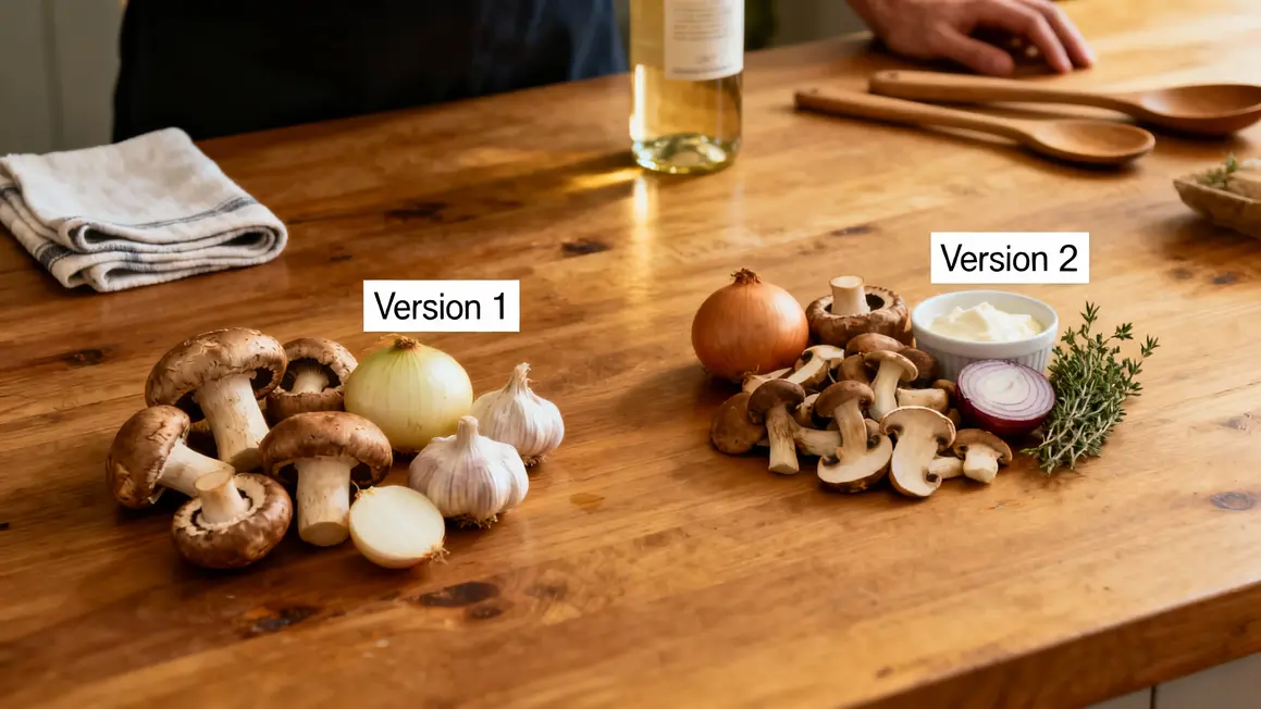 Ingrédients champignons Paris mélange sauce vin blanc ail