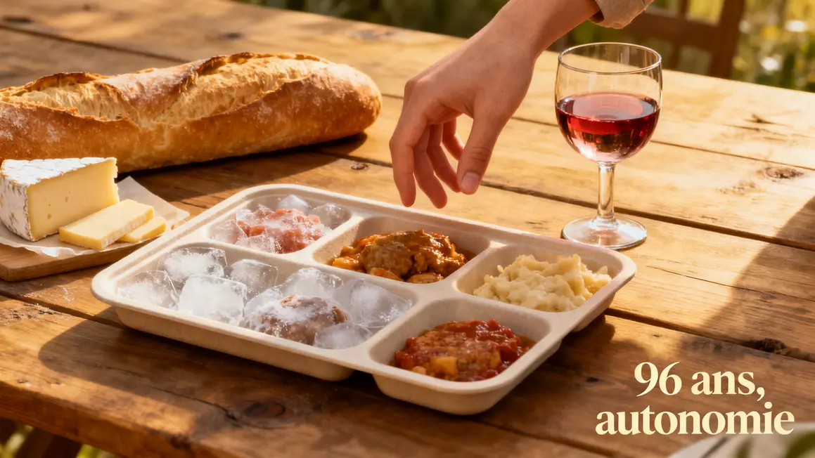 repas senior 96 ans autonomie plat surgele vin rouge dilue