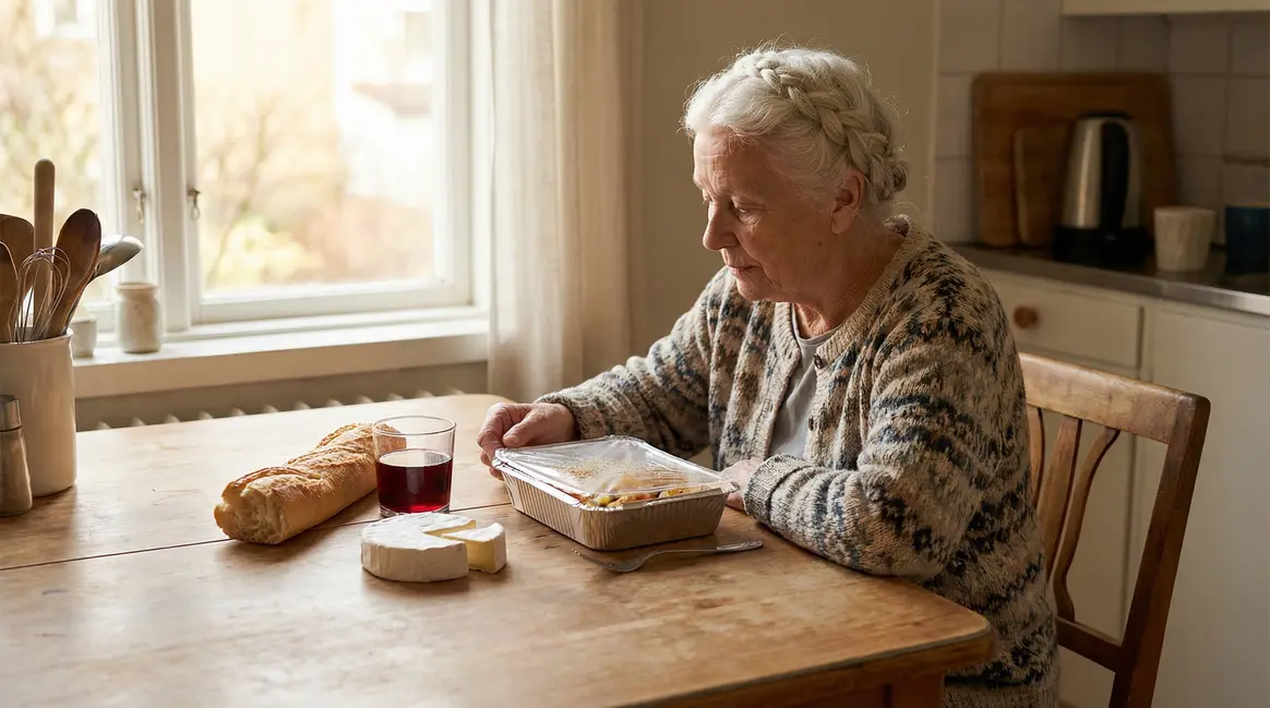 personne agee autonome plat surgele pain fromage vin rouge dilue