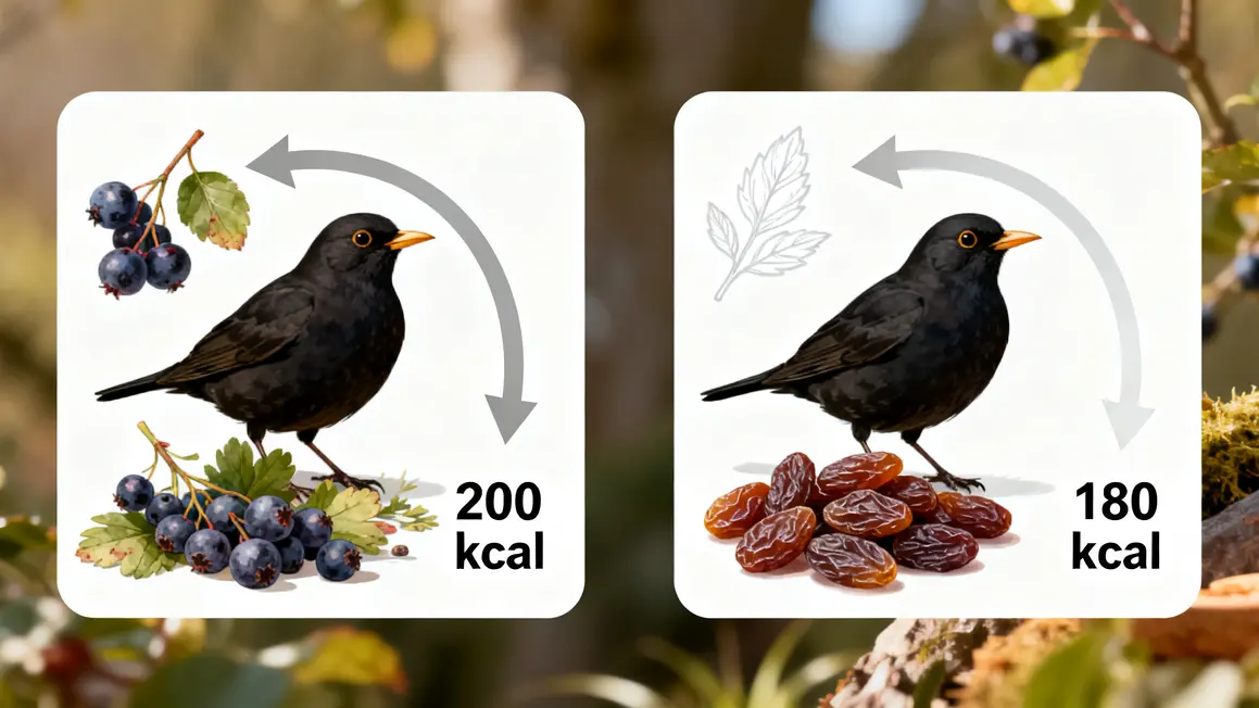 Comparaison alimentaire merle baies sauvages vs raisins secs