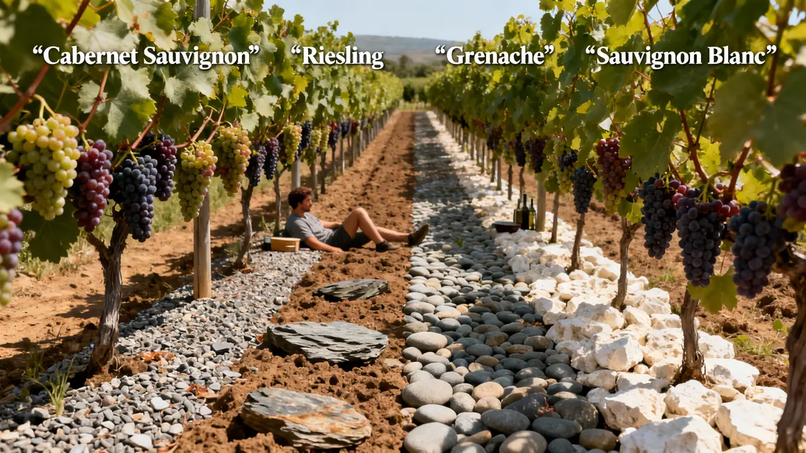 Tableau cépages terroirs sol vignoble France