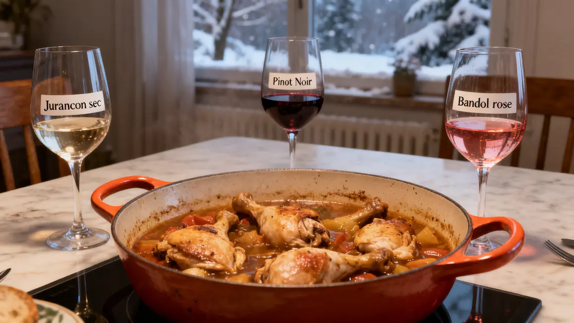 Accord vins poule au pot Pau Jurançon Pinot Noir Bandol