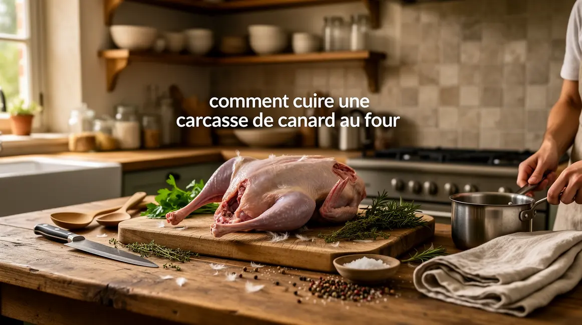 carcasse de canard au four en cuisine rustique
