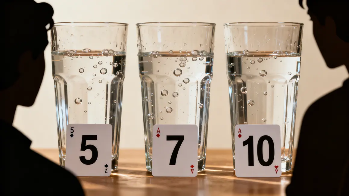 Trois verres d'eau gazeuse comparés teneur sel 5 7 10