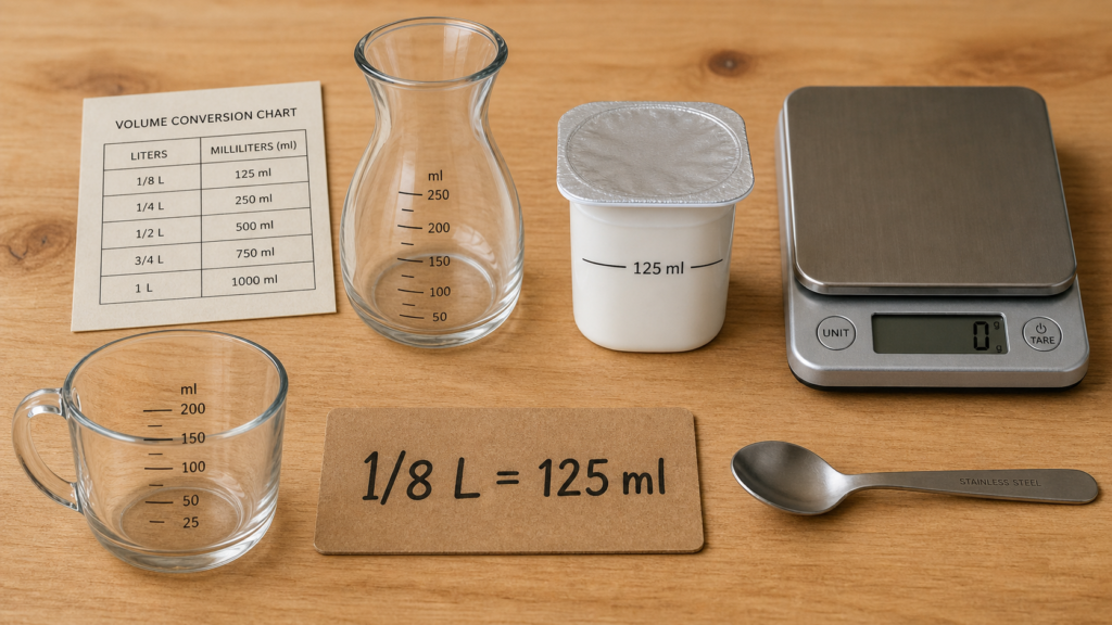1 8 de litre en ml : 125 ml, mesure