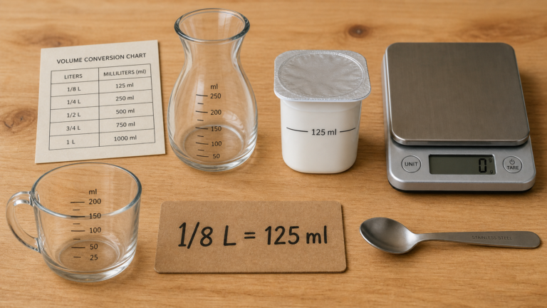 1 8 de litre en ml : 125 ml, mesure