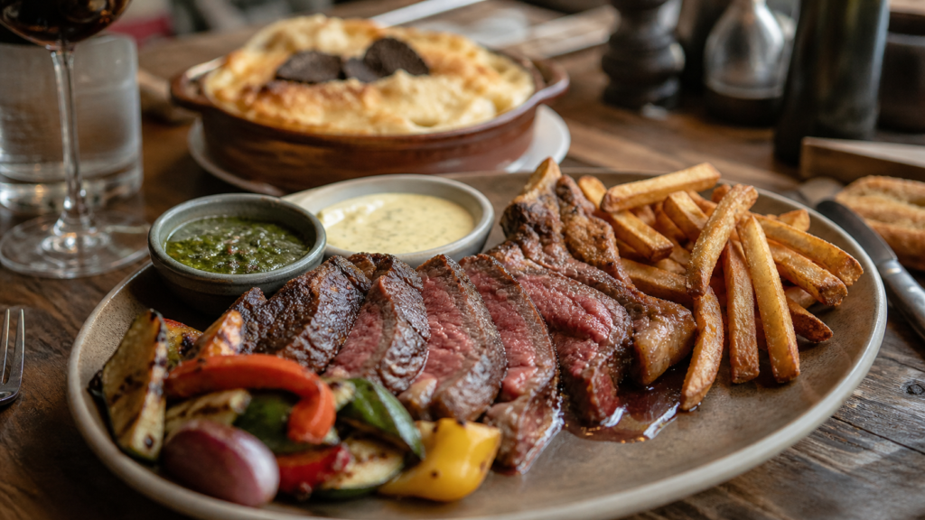 Accompagnement cote de boeuf : frites maison et sauces béarnaise et chimichurri