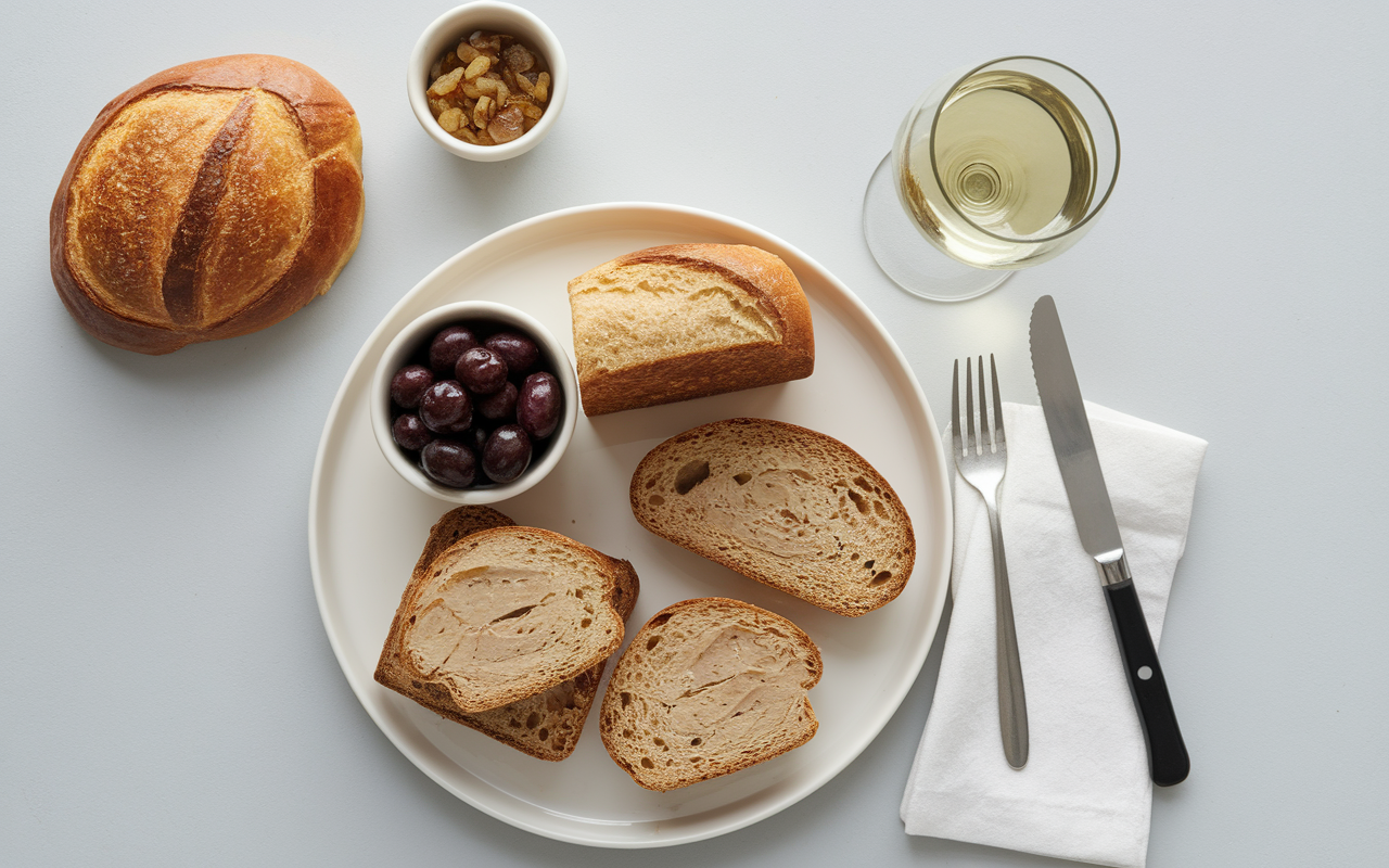Assiette de foie gras avec pains et fruits
