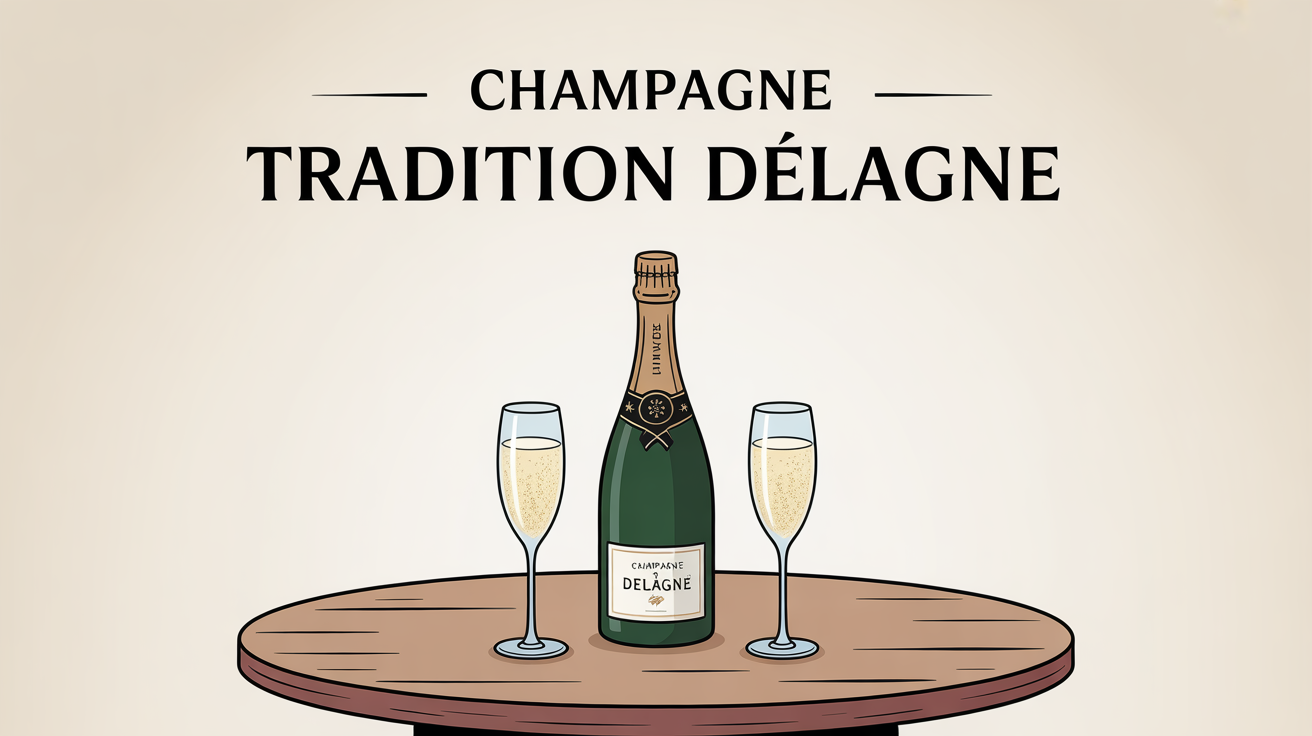 champagne tradition de delagne bouteille verres table fete