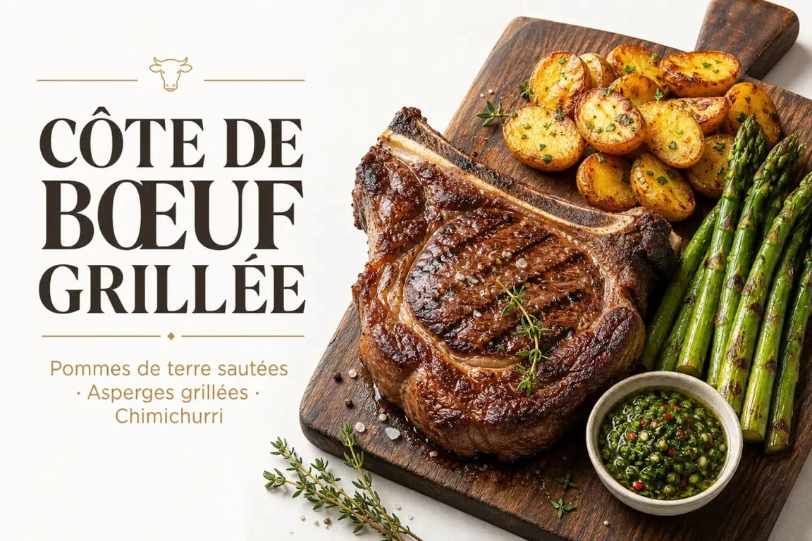 Côte de bœuf accompagnée de ses garnitures variées pour un repas convivial