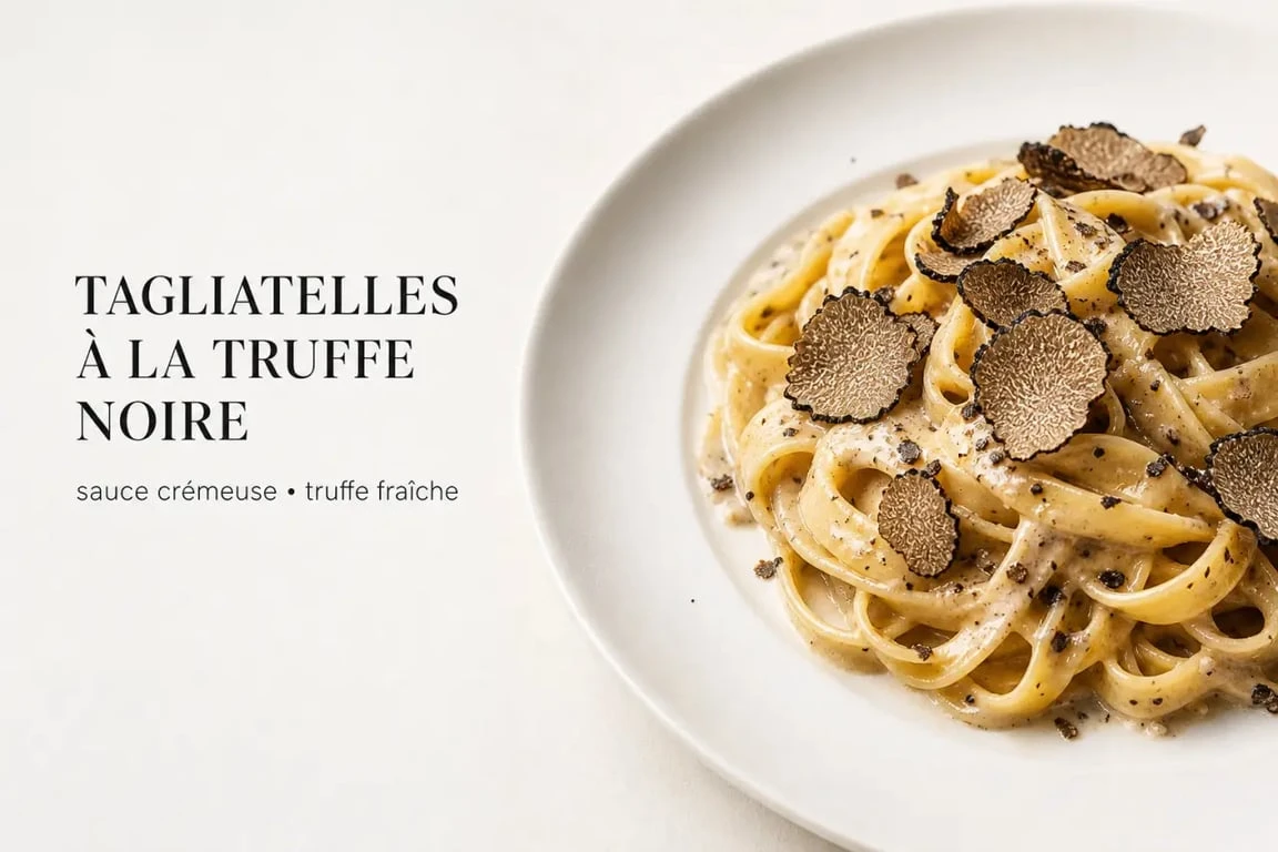 Assiette de tagliatelles à la sauce à la truffe noire gastronomique