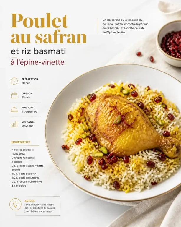 Poulet au safran façon Shiraz, plat emblématique de la cuisine persane