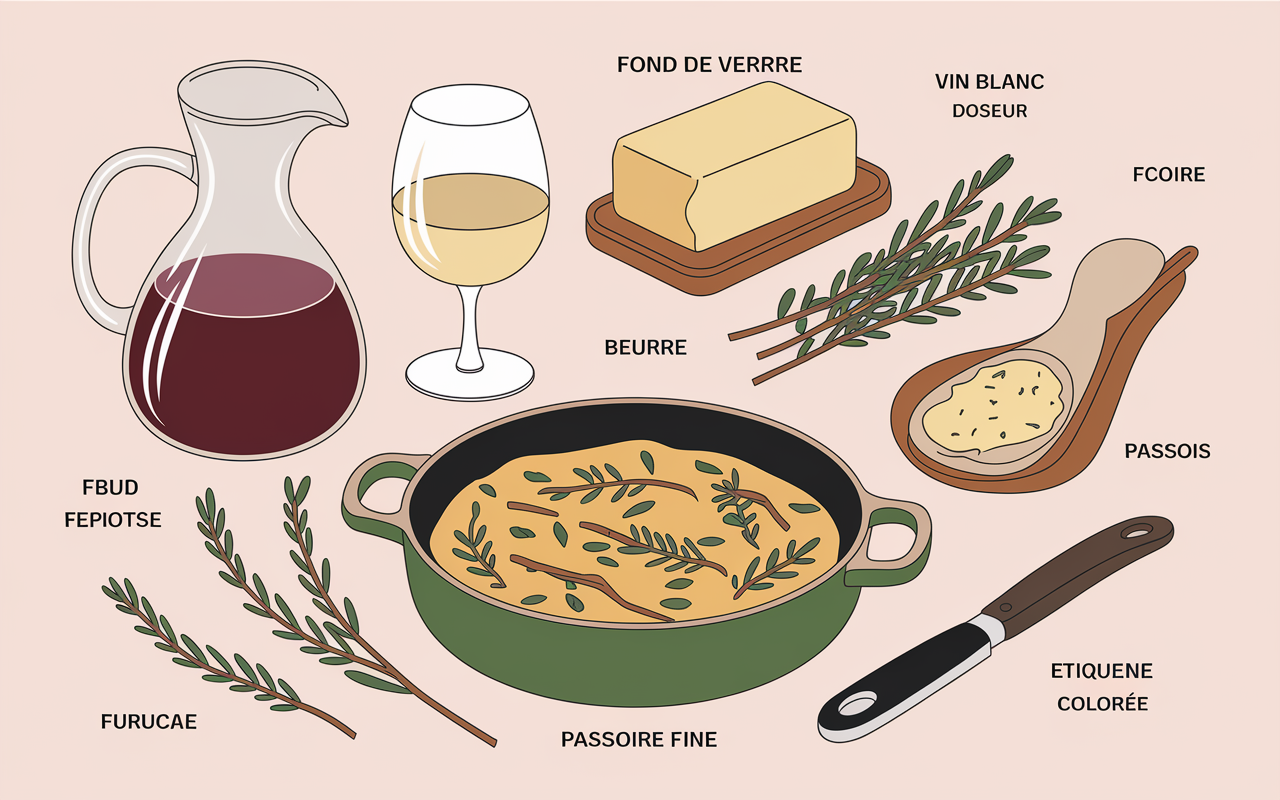Ingrédients et matériel pour sauce gigot d'agneau fond de veau