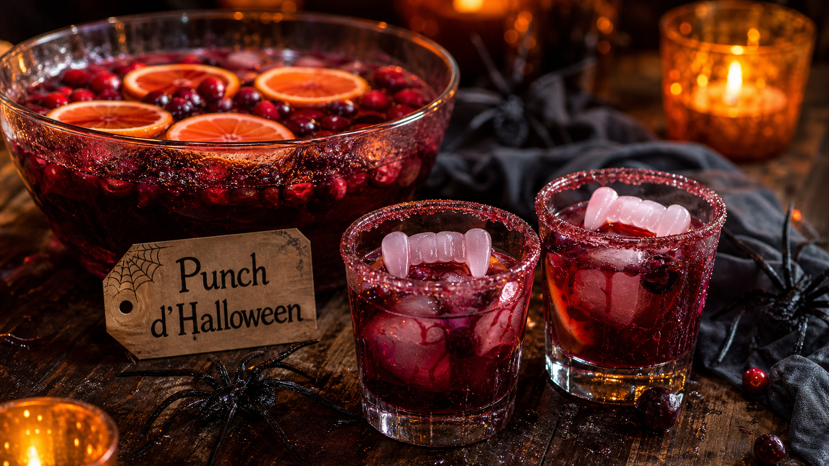 Cocktail Halloween rouge sang et potion bleue, punch à servir