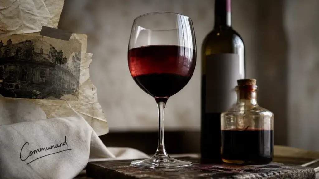 Communard boisson : crème de cassis et vin rouge sur table en bois
