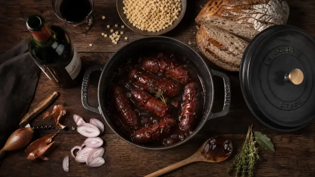 Diot vin rouge mijoté, sauce bien liée