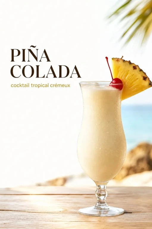 Recette pour pina colada maison servie dans un verre élégant avec ananas et cerise