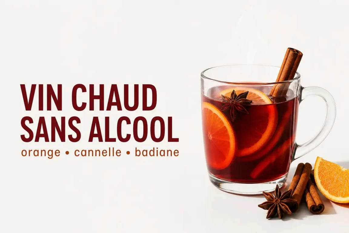 Vin chaud sans alcool servi chaud avec orange et épices
