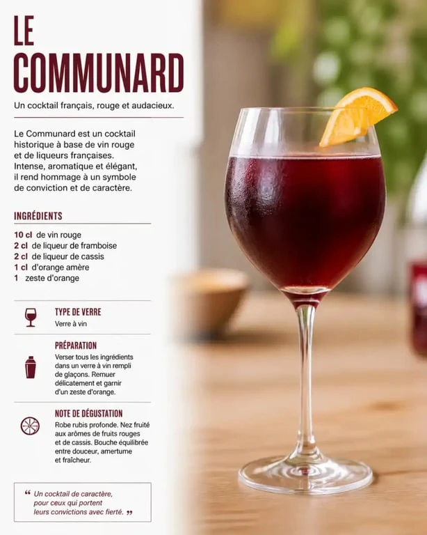 Verre de communard, cocktail traditionnel à base de vin rouge et de crème de cassis