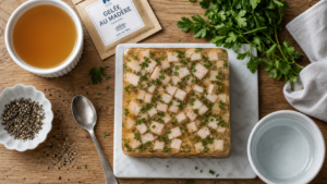 Gelée au madère en terrine, tranches et persil sous gelée