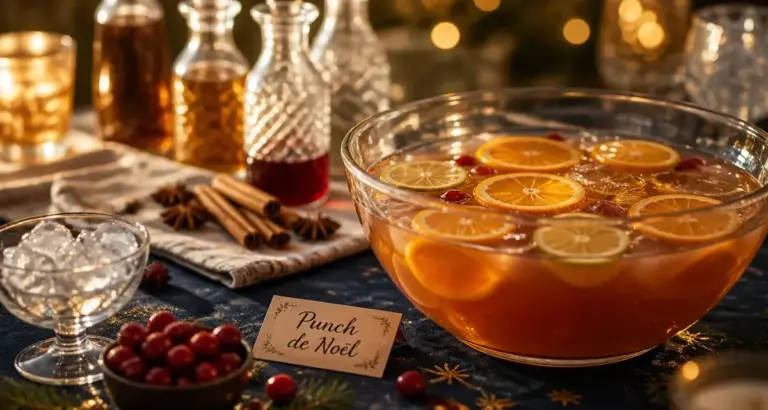 Punch de noël maison fruité aux épices, orange et glaçons