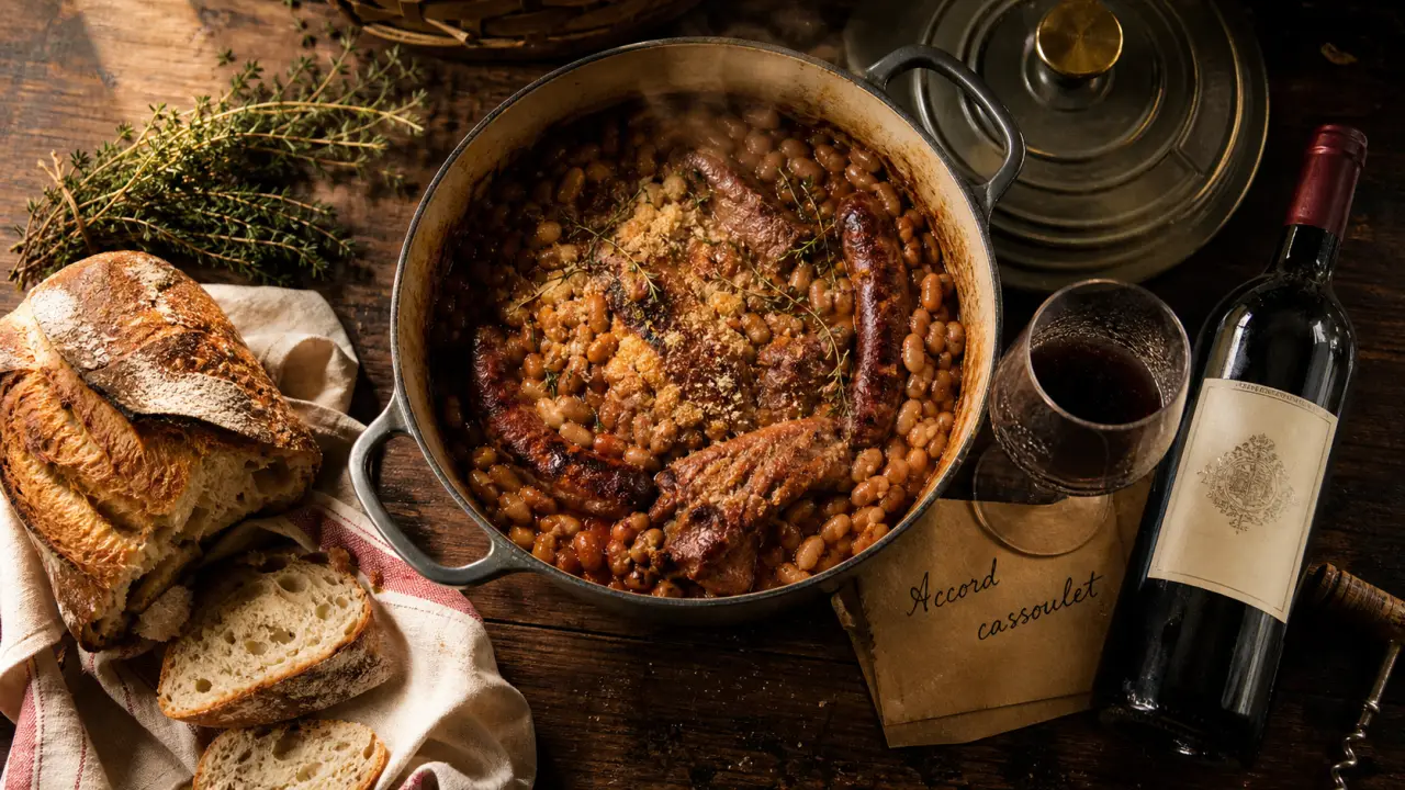 Que boire avec un cassoulet : vin rouge du Sud-Ouest et cocotte fumante