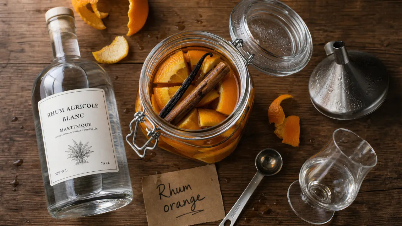 rhum orange maison : oranges macérant dans du rhum ambré