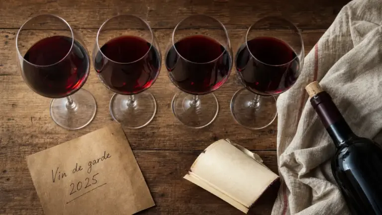 Vin de garde 2025 : bouteille et verres rouge