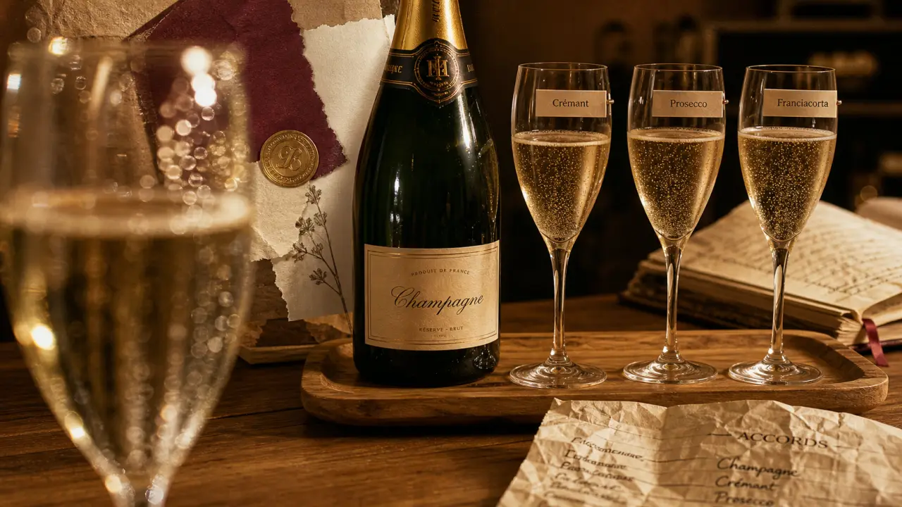 Vin ou champagne : verre de champagne et crémant sur table