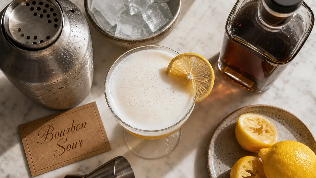 Bourbon sour au citron frais avec mousse blanche