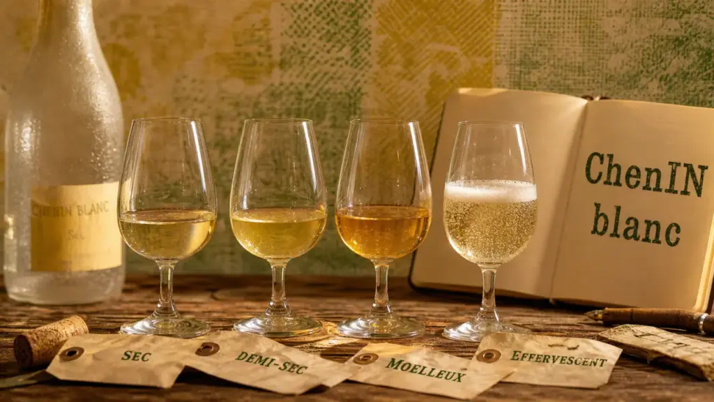 Chenin blanc vin : sec, demi-sec, moelleux, effervescent en verres