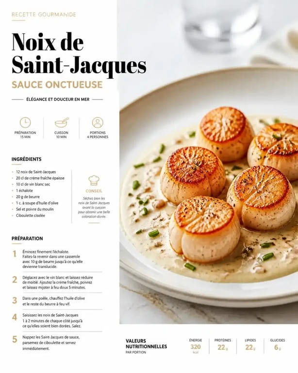 Recette de Saint-Jacques poêlées déglacées au Loupiac vin blanc