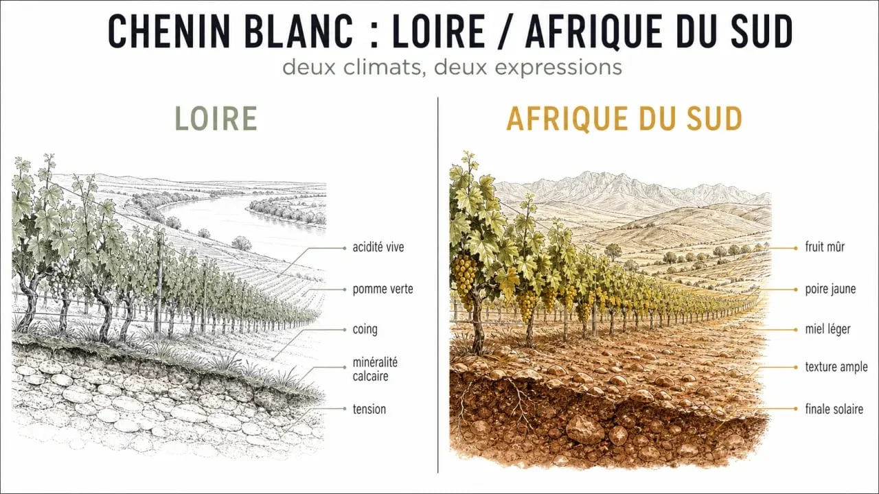 Chenin blanc vin de Loire et d’Afrique du Sud en comparaison visuelle