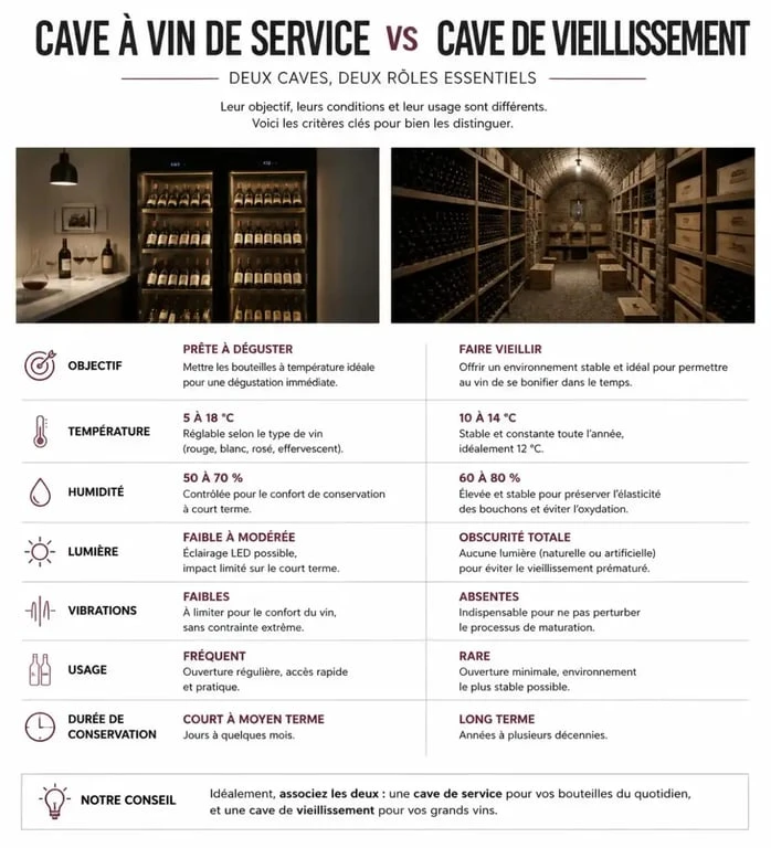 Comparatif entre cave à vin professionnelle de service et de vieillissement