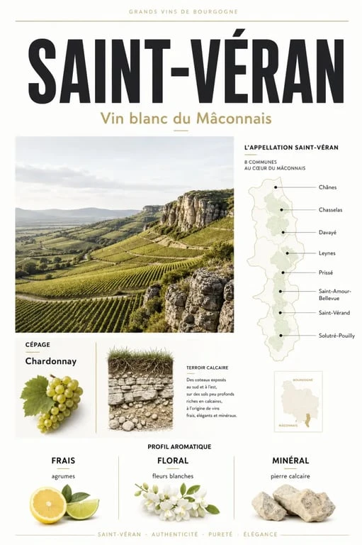 Saint-Véran vin blanc : illustration du terroir du Mâconnais, des communes de l’appellation et du profil frais et minéral
