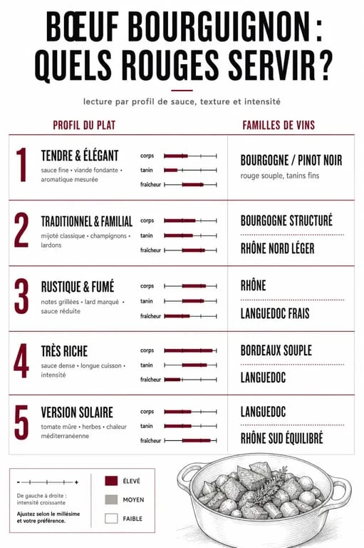 Vin rouge pour bourguignon : comparatif des styles de plat et des vins rouges conseillés