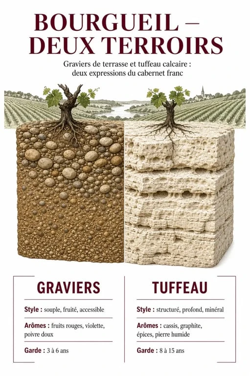 Comparatif Bourgueil vin entre terroirs de graviers et de tuffeau