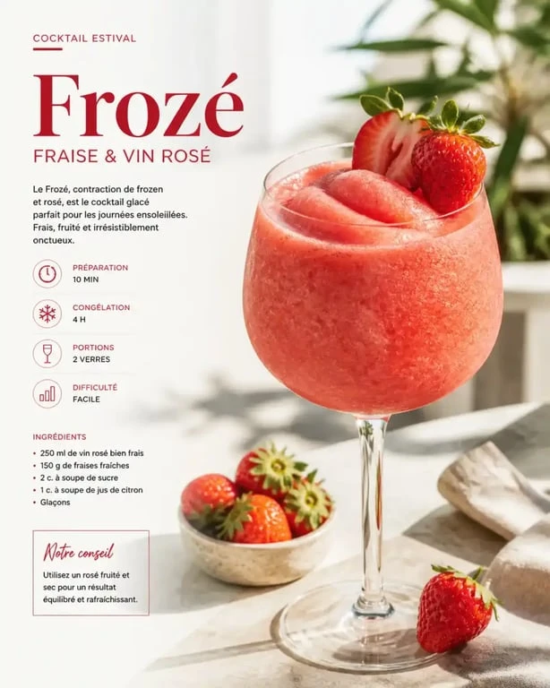 Cocktail Frozé glacé aux fraises fraîches