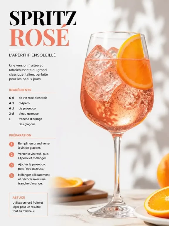 Cocktail Spritz Rosé rafraîchissant avec une tranche d'orange