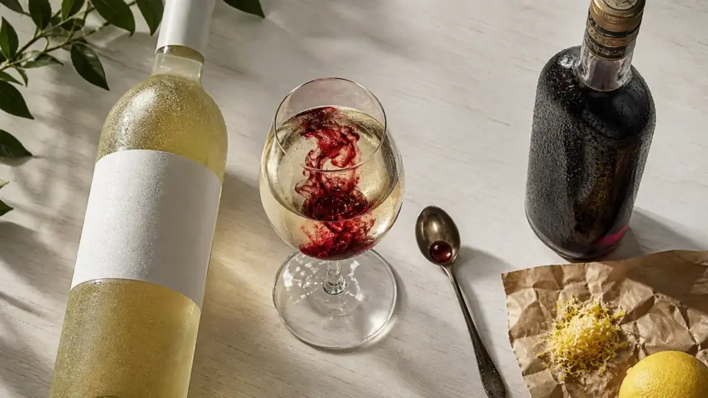 Kir au vin blanc, verre de vin blanc sec et crème de cassis