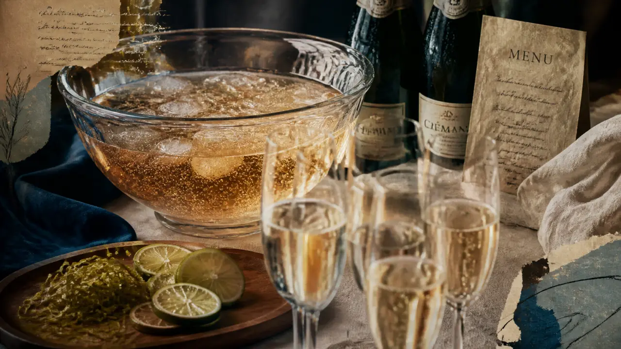 Soupe champenoise : recette pour 20 personnes, saladier à punch avec bulles