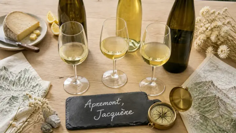 Vin blanc de Savoie : verres et bouteilles Apremont, Roussette, Chignin-Bergeron