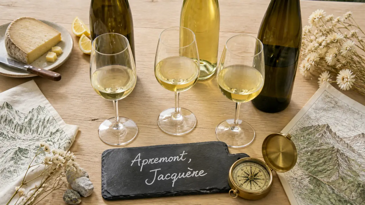 Vin blanc de Savoie : verres et bouteilles Apremont, Roussette, Chignin-Bergeron
