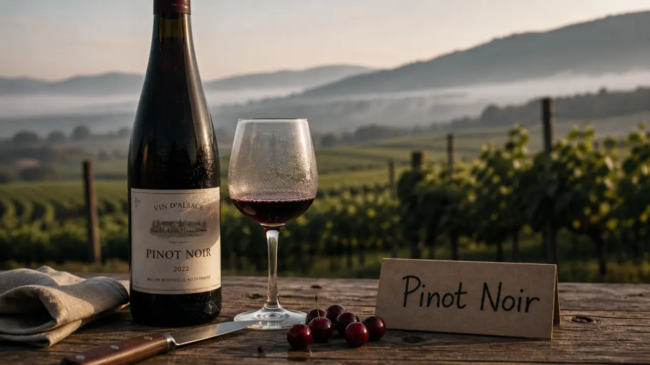 Alsatian pinot noir d’Alsace : verre et bouteille, terroirs vosgiens