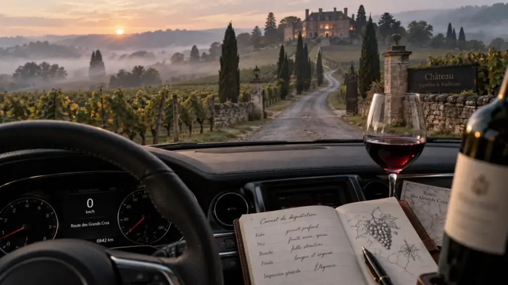 Bordeaux route des vins : route viticole vers le château