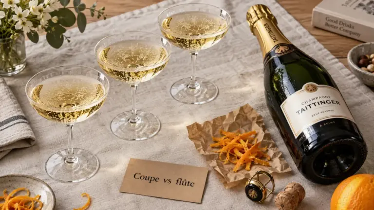 Coupe de champagne élégante, bulles qui s’échappent