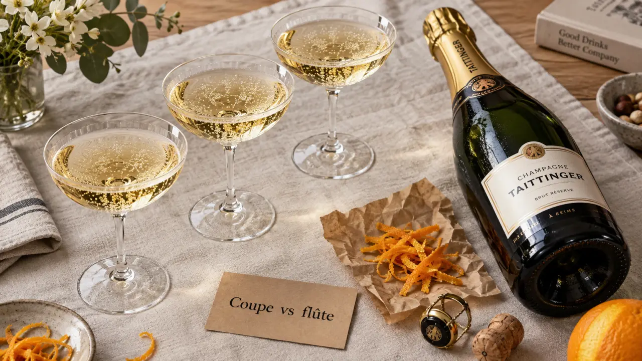 Coupe de champagne élégante, bulles qui s’échappent