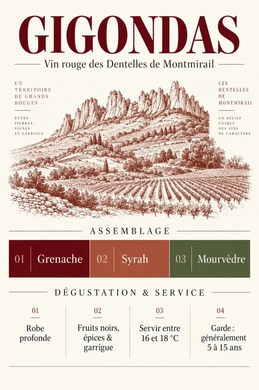Gigondas vin rouge : terroir, cépages, arômes, température de service et potentiel de garde