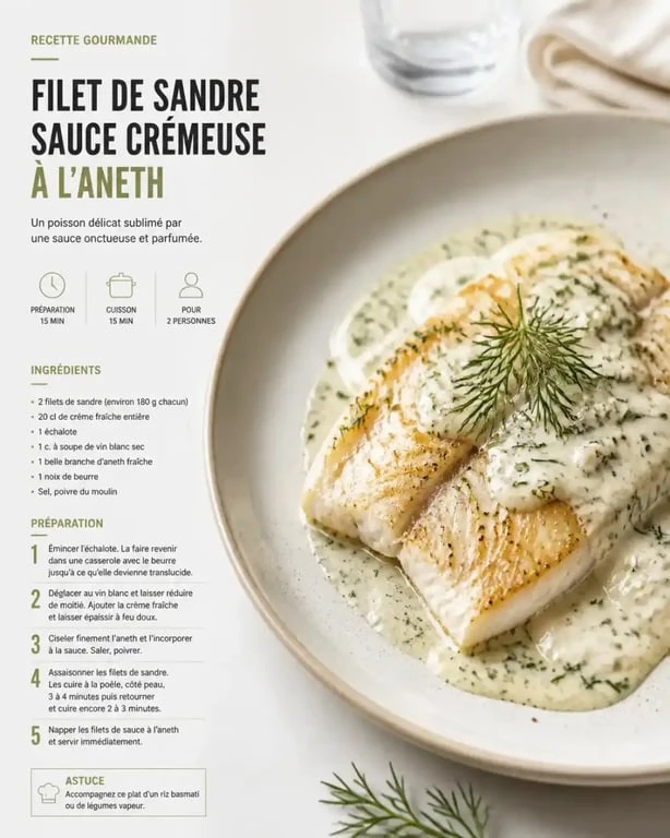Recette de filet de sandre à la crème et Sancerre
