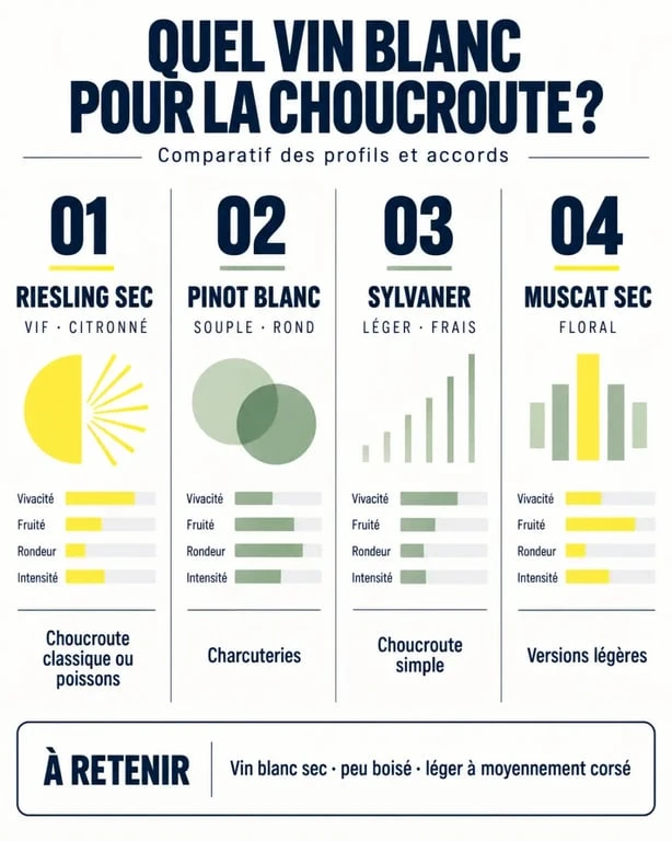 Vin blanc pour choucroute : comparaison du riesling, du pinot blanc, du sylvaner et du muscat sec